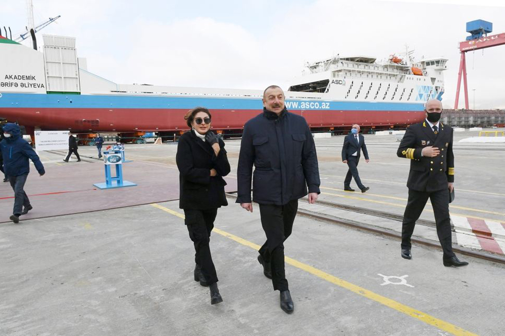 Azerbaijani President, First Lady Attend the Launch of First Ro-Pax Type ‘Azerbaijan’ ferry boat