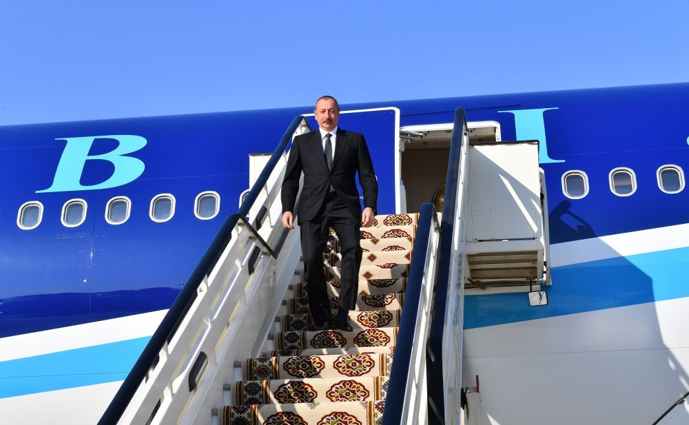 President of Azerbaijan Ilham Aliyev arrives in Turkmenistan for a visit