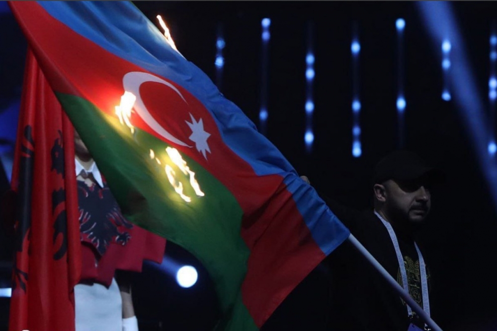 Azerbaijani flag burned during opening ceremony of European Weightlifting Championship in Armenia