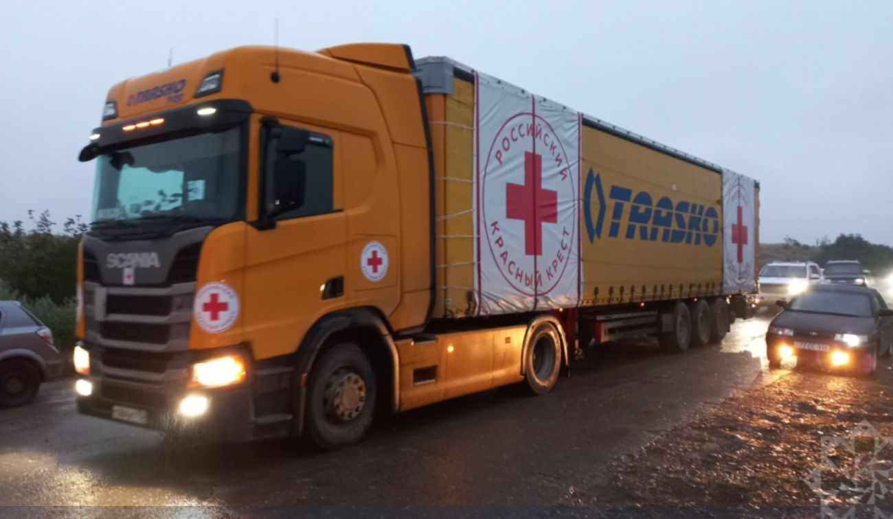 Humanitarian aid truck sent by Russian Red Cross Society sets off via Aghdam road to Khankendi
